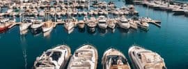 Motor boats moored at a marina